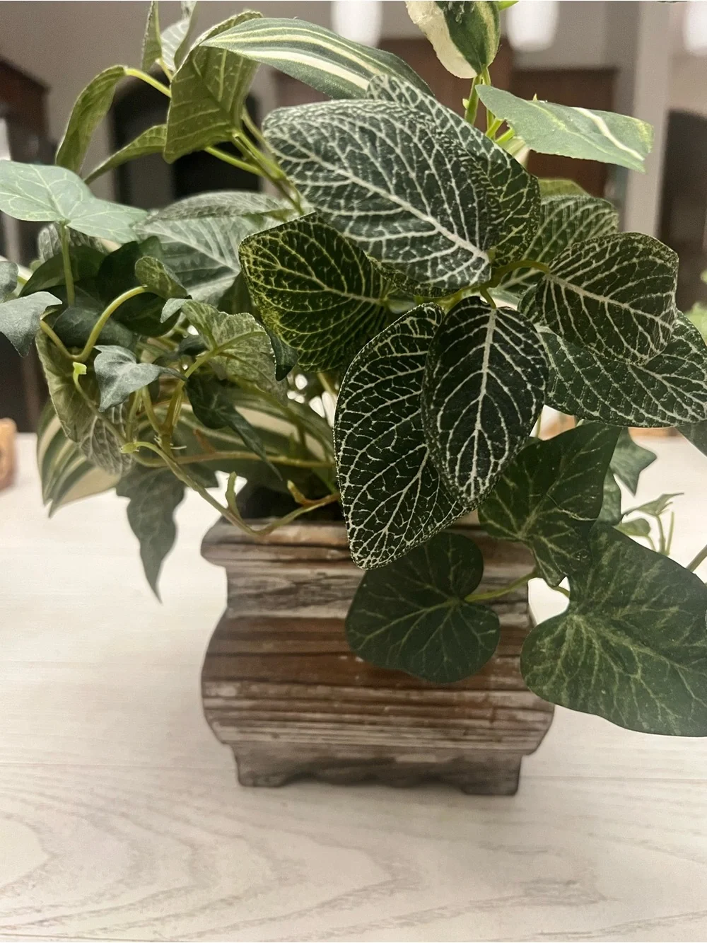 Faux Greenery in Rustic Wooden Square Planter